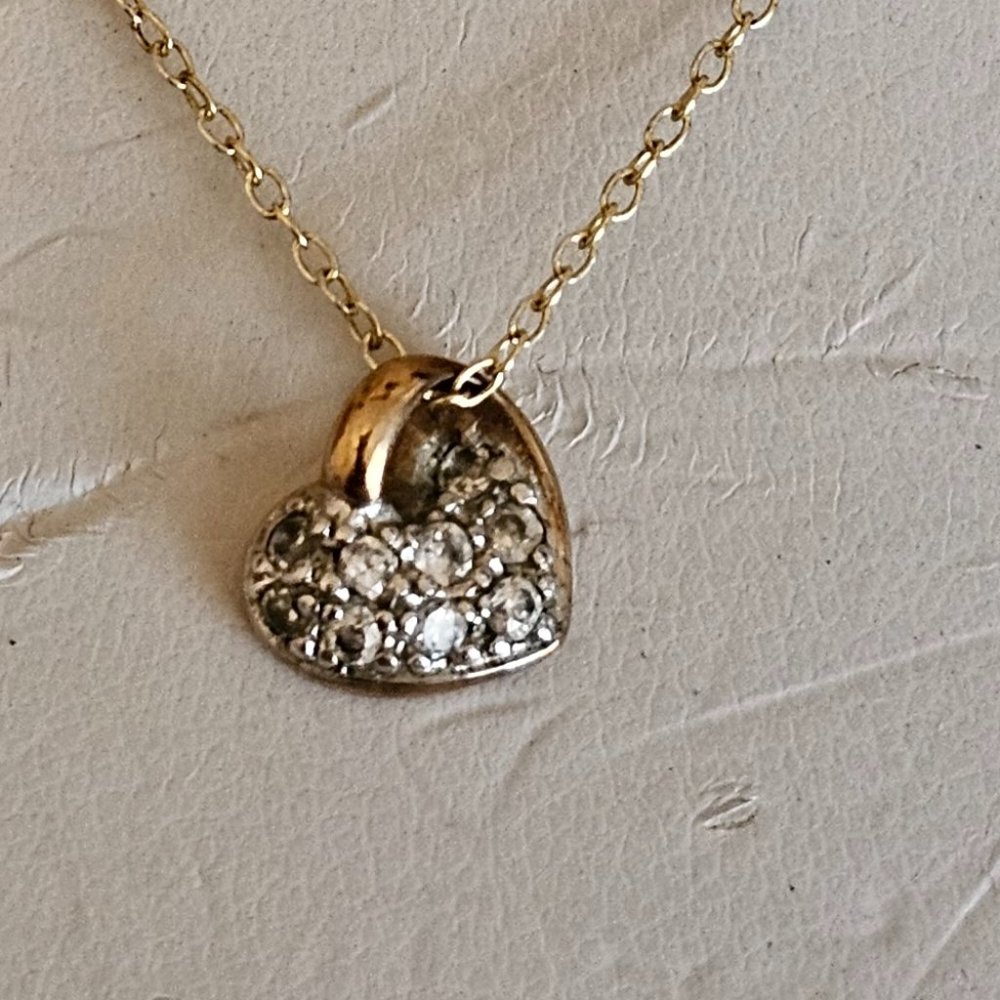 (25 Silver Yellow gold tone Heart Necklace Pendant  Pave stones